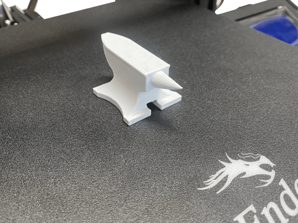 3D printed anvil on bed